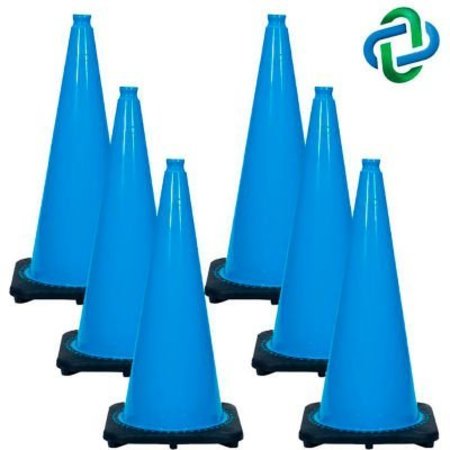 GEC Mr. Chain Traffic Cones, 28inH, 14in x 14in Base, 7 lbs, PVC, Sky Blue, 6/Pack 97524-6
